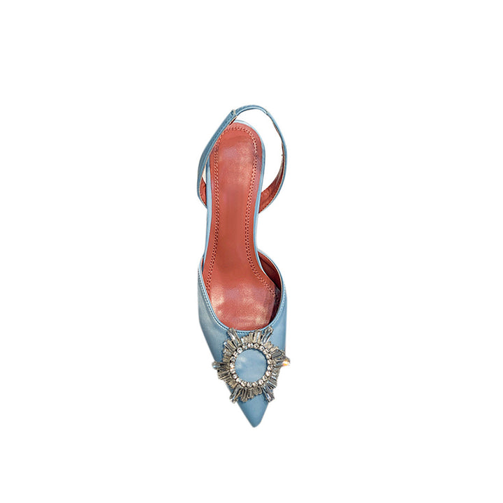 VATOE Diamante Embellished Satin Mid Heel Sandals - 8.5cm