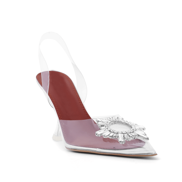 VATOE Diamante Transparent PVC Mid Heel Naked Sandals - 7cm - ithelabel.com