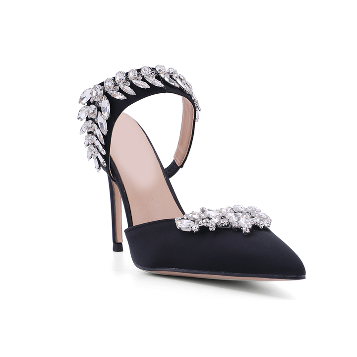VAZIA Diamante Strap Satin High Heel Mules Sandals