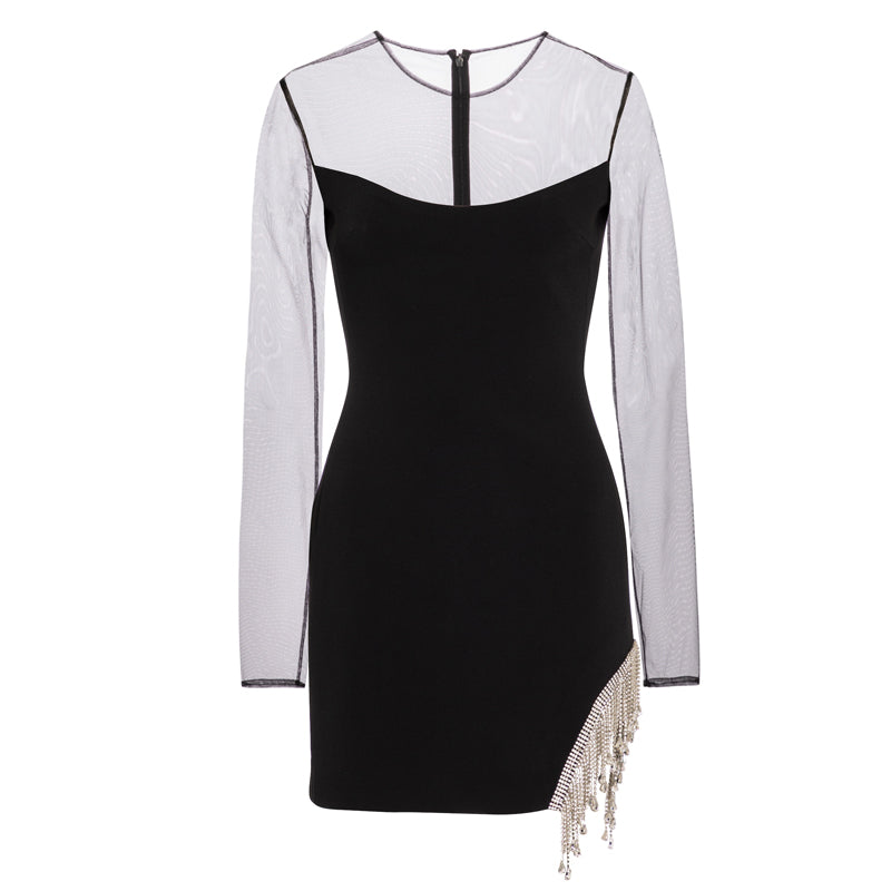VIRIF Diamante Fringed Mini Evening Dress Gown