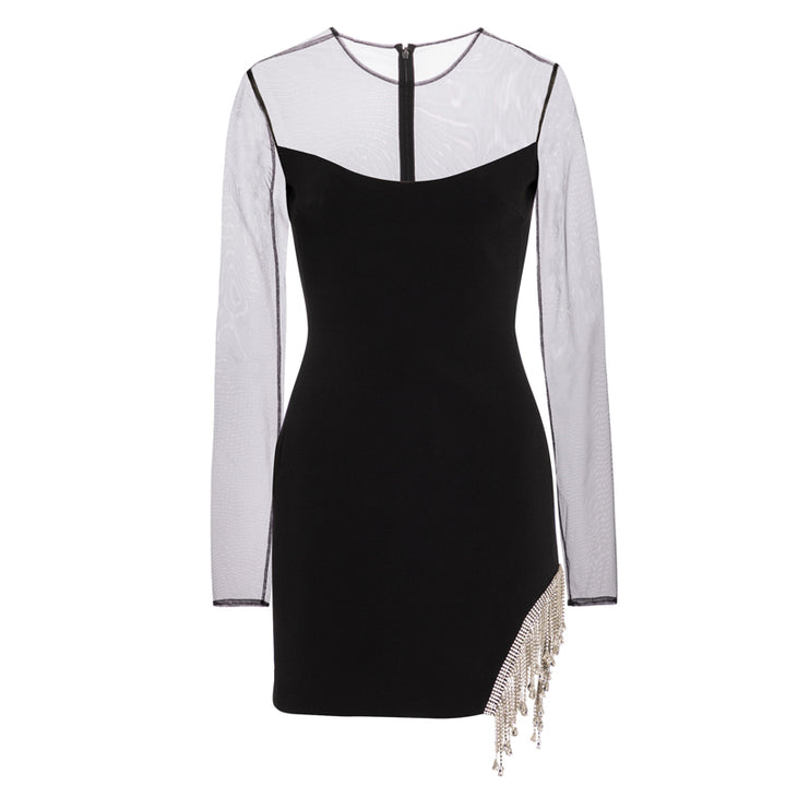 VIRIF Diamante Fringed Mini Evening Dress Gown