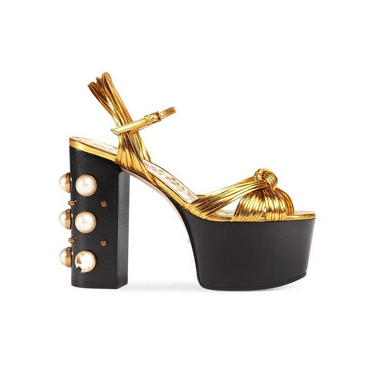 VIVAE Pearl Embellished Platform Sandals