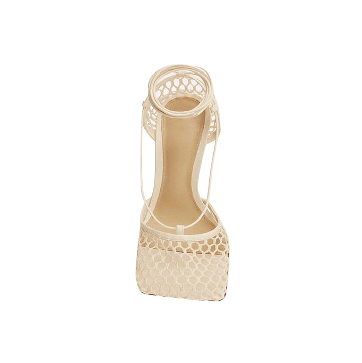 RAHOR Lace Up Fishnet High Heel Sandals