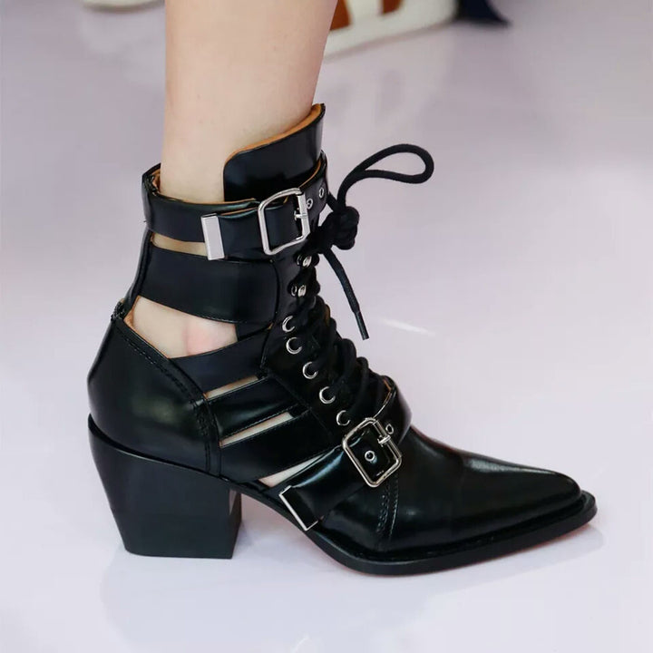 KUNIX Cut Out Biker Ankle Western Cowboy Boots - ithelabel.com
