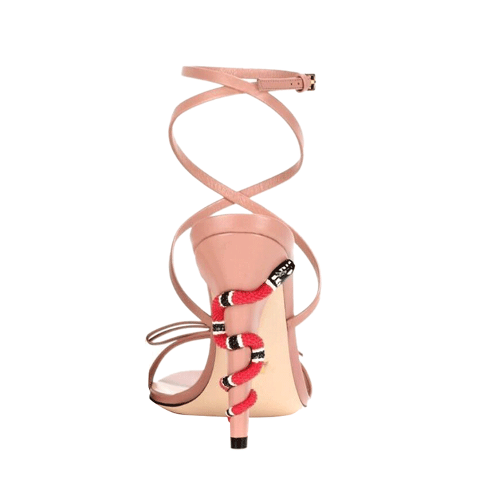 REAID Snake Embellished Ankle Strap High Heel Sandals