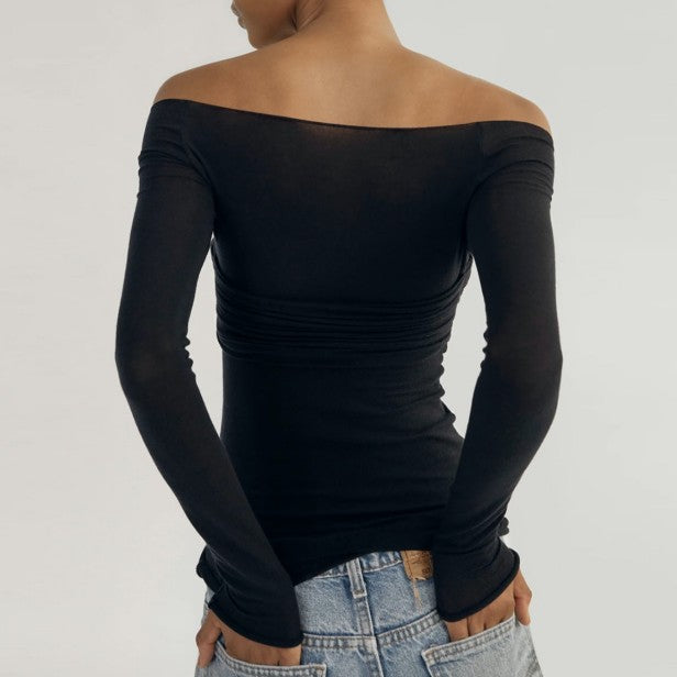 KECUA Off-Shoulder See-Through Top