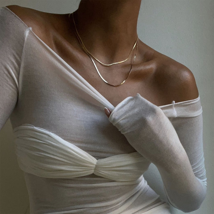 KECUA Off-Shoulder See-Through Top