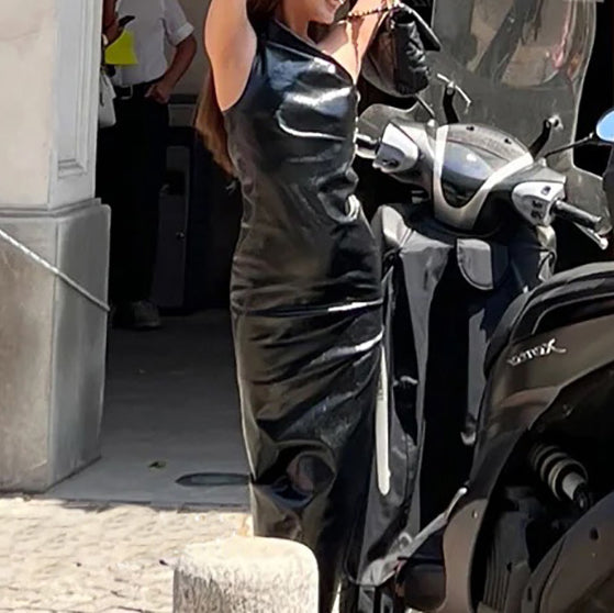 RUSIE Sleeveless Leather Midi Dress