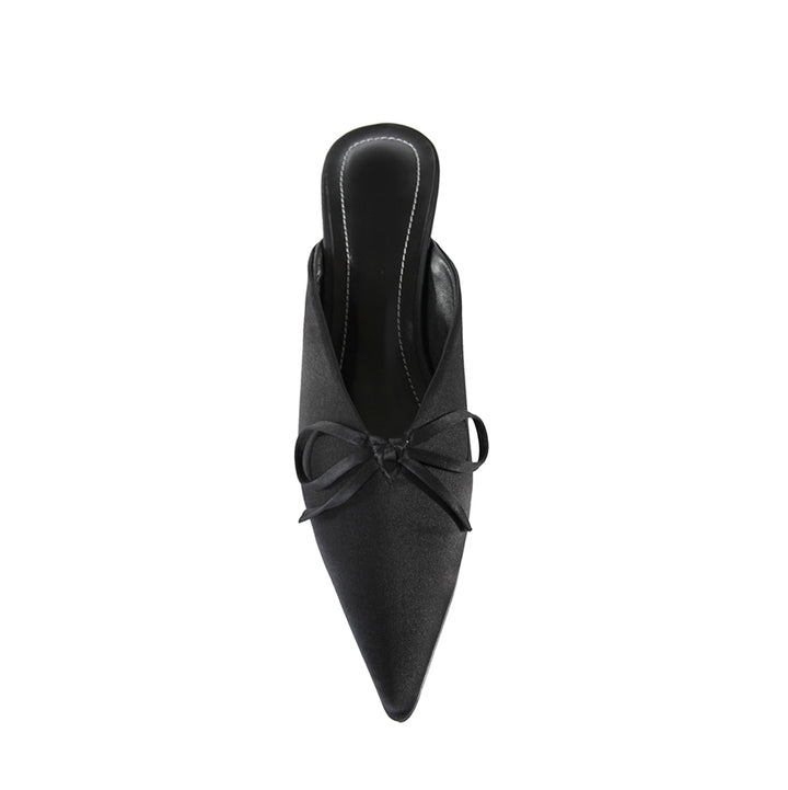 ANGIE Bow Embellished Kitten Heel Mules Pumps