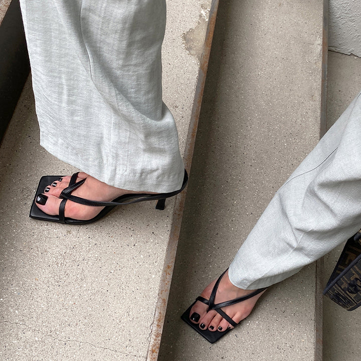 BIBAS Leather Flip Flop Mules Sandals - 9cm