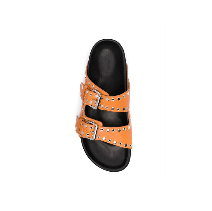 BIRIT Buckled Studded Leather Flat Slippers Slides