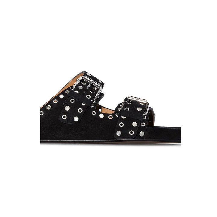 BIRIT Buckled Studded Suede Flat Slippers Slides