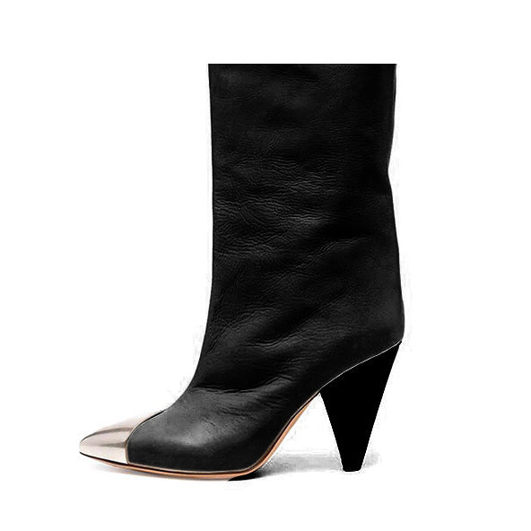 CARIF Metal Plated Leather Knee High Boots