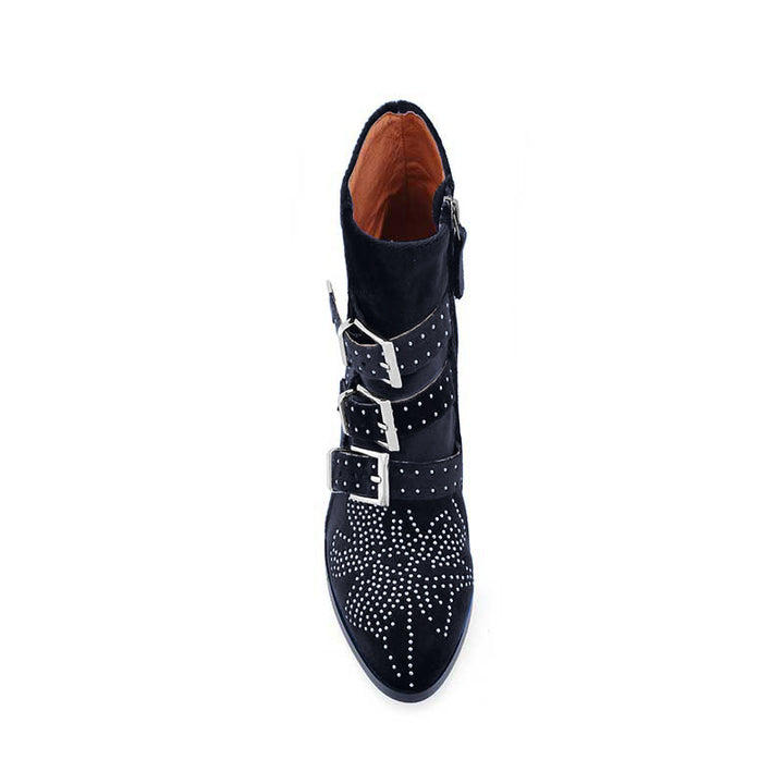 CARMEN Chloe Silver Studded Velvet Ankle Boots