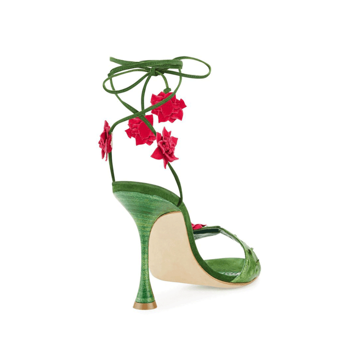 DINFA Flower Embellished Lace Up High Heel Sandals