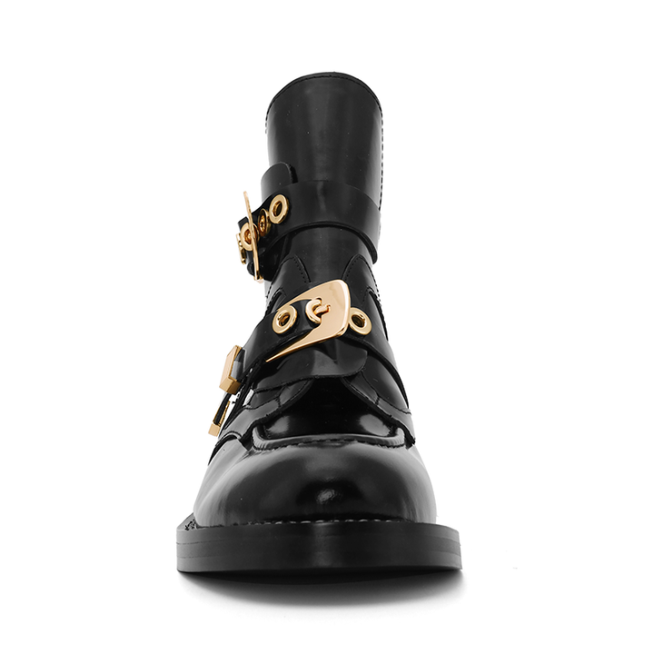 Exclusive - CRUSH Black Cutout Boots - Gold Buckles - ithelabel.com