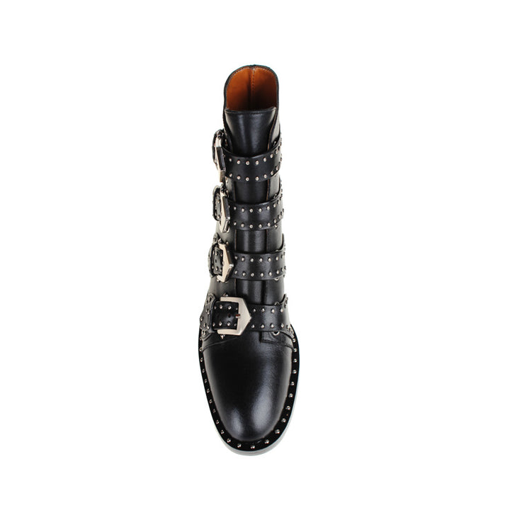 Exclusive - LEWIS Studded Buckled Biker Ankle Boots - ithelabel.com