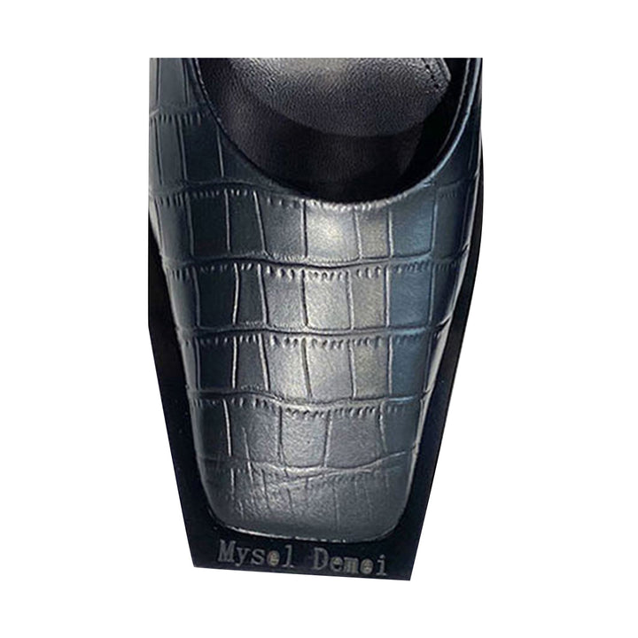 FENIM Square Toe Leather Mid Heel Pumps