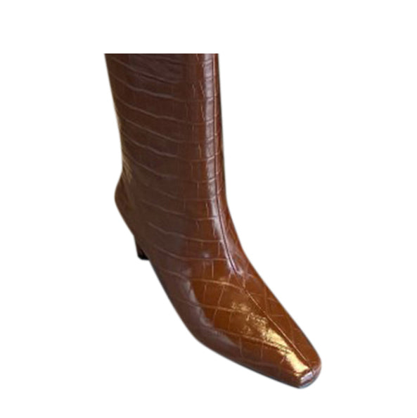 FISKA Kitten Heel Leather Knee High Boots
