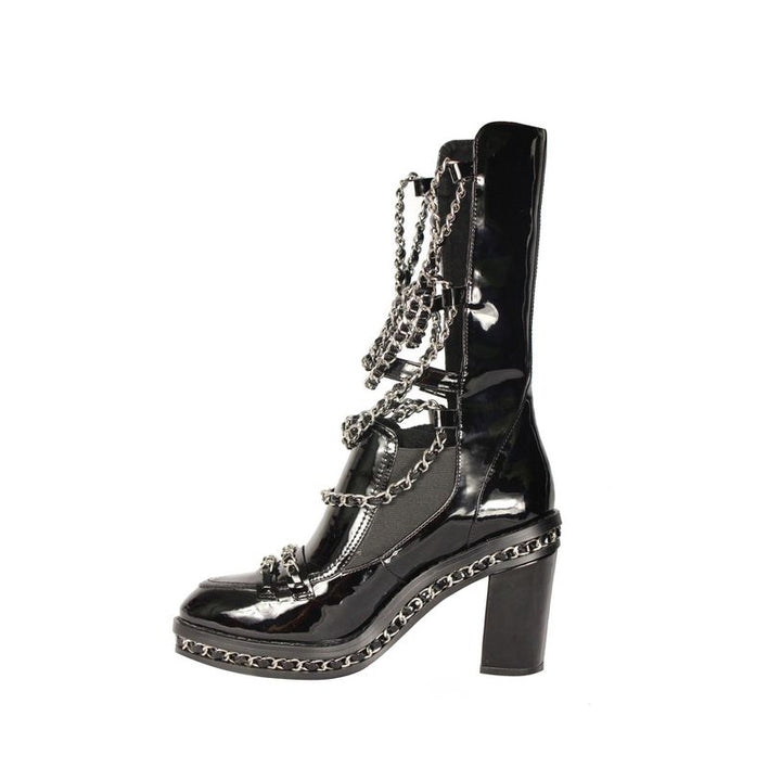 FREJA Chain Embellished Biker Ankle Boots - ithelabel.com
