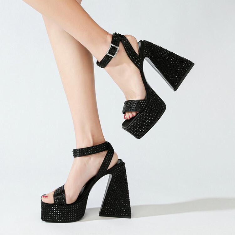 HAUKE Diamante Block Heel Sandals