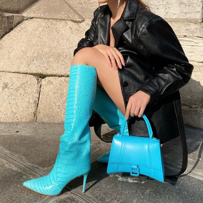HEORA Stiletto Heel Leather Knee High Boots