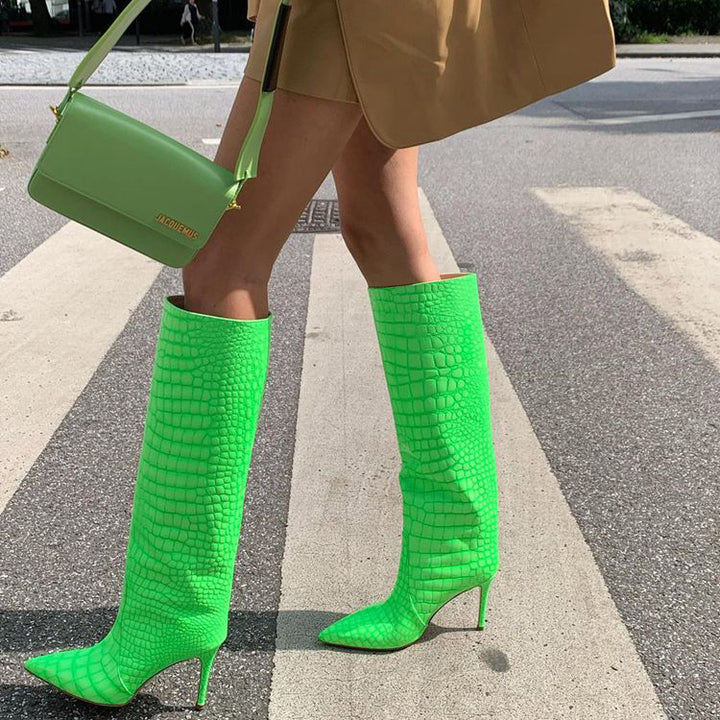 HEORA Stiletto Heel Leather Knee High Boots