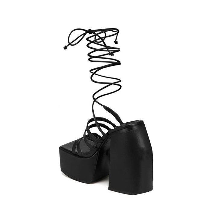 KIEMA Lace Up Block Heel Platform Sandals