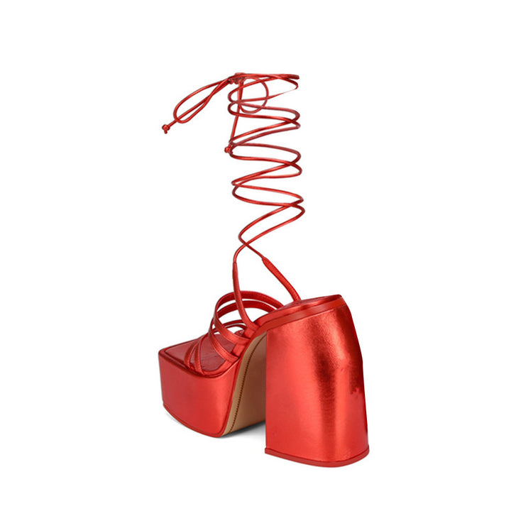 KIEMA Lace Up Block Heel Platform Sandals