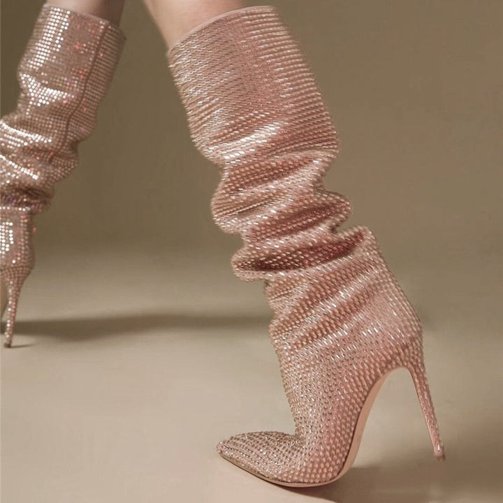 LIRID Diamante Stiletto Heel Knee High Boots