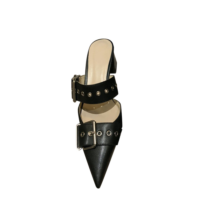METUA Buckled Block Heel Mules Sandals