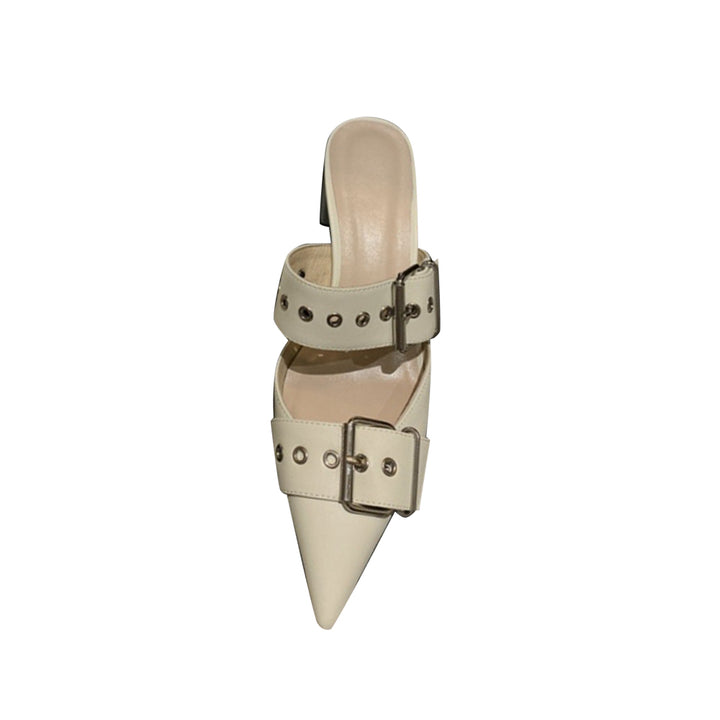 METUA Buckled Block Heel Mules Sandals