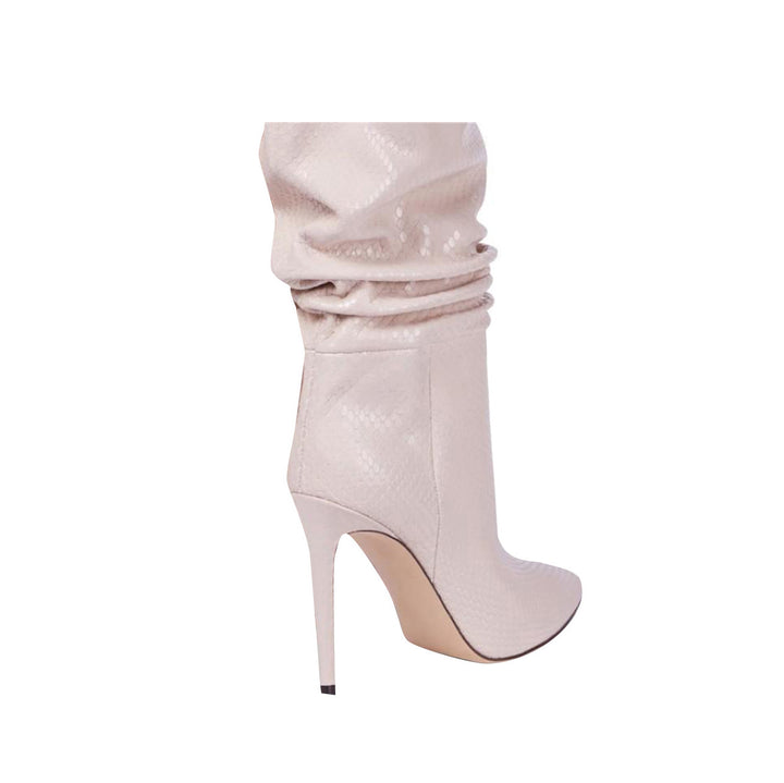PINIY Stiletto Heel Leather Slouchy Ankle Boots