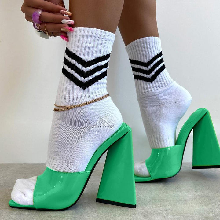 RADIA Block Heel Patent Leather Mules Sandals - ithelabel.com