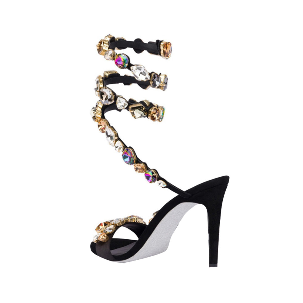 RADUI Diamante Wrap Mid Heel Sandals - 8cm