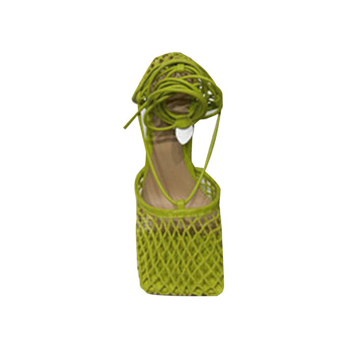 RAHOR Lace Up Fishnet High Heel Sandals