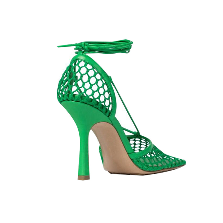 RAHOR Lace Up Fishnet High Heel Sandals - ithelabel.com