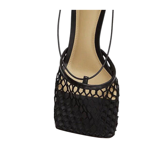 RAHOR Lace Up Fishnet High Heel Sandals - ithelabel.com
