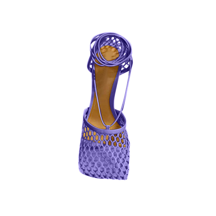 RAHOR Lace Up Fishnet High Heel Sandals - ithelabel.com