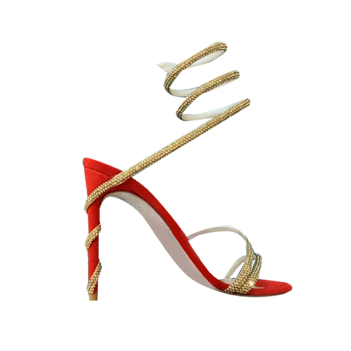 NAVYI Diamante Ankle Wrap High Heel Sandals - 10cm