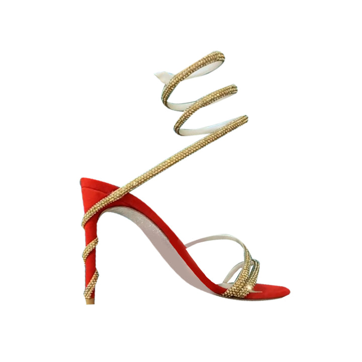 NAVYI Diamante Ankle Wrap Mid Heel Sandals - 8cm