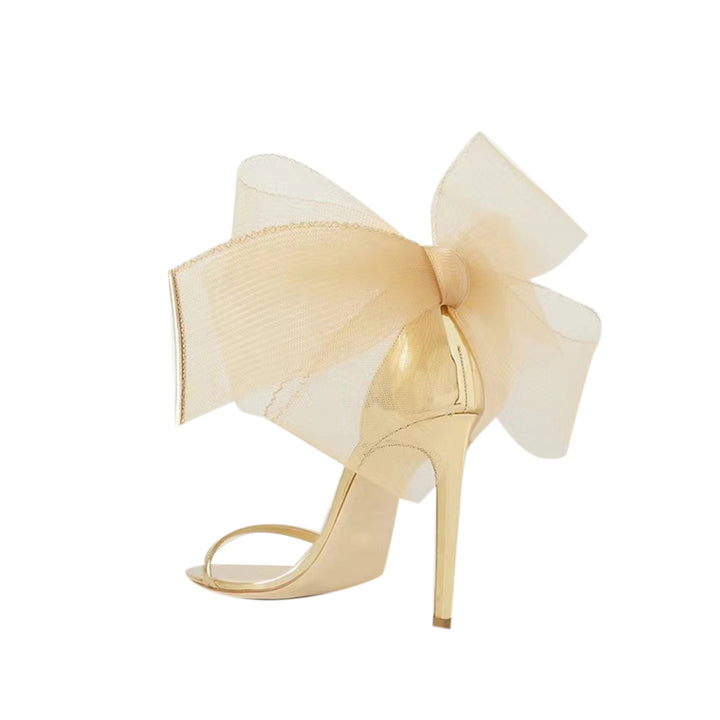 REGON Asymmetric Bow Embellished Patent Leather High Heel Sandals - 10cm