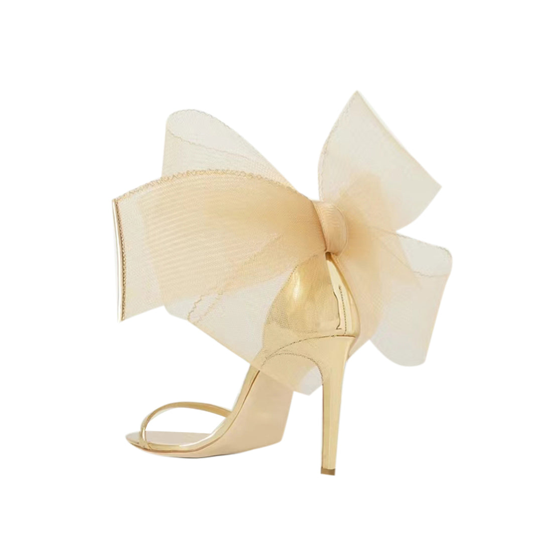 REGON Asymmetric Bow Embellished Patent Leather Mid Heel Sandals - 8cm