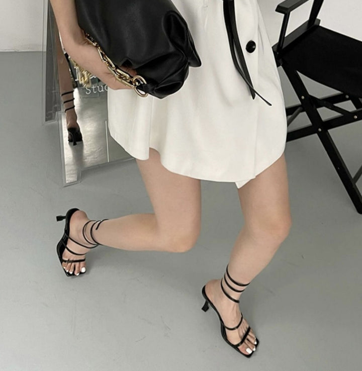 RMOES Ankle Wrap Mid Heel Sandals