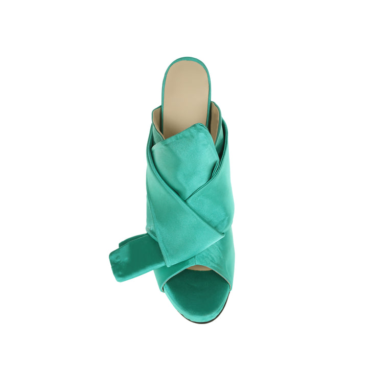 SHONA Knotted Stiletto Heel Satin Mules Sandals