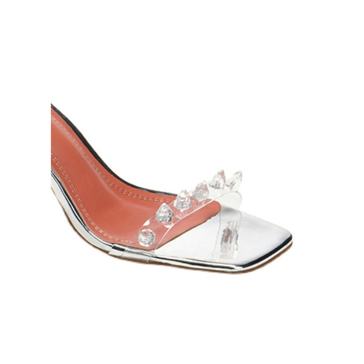 SIEFO Diamante PVC Mid Heel Naked Sandals - 7cm