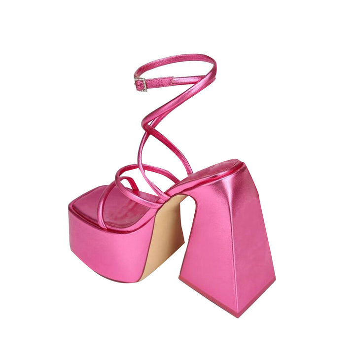 SNIRA Ankle Strap Block Heel Platform Sandals