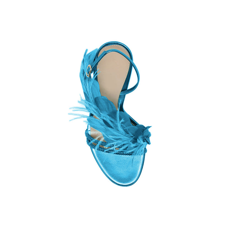 SUNIE Feather And Damante Mid Heel Sandals - 7.5cm