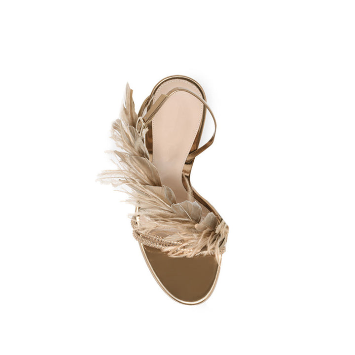 SUNIE Feather And Damante Mid Heel Sandals - 7.5cm