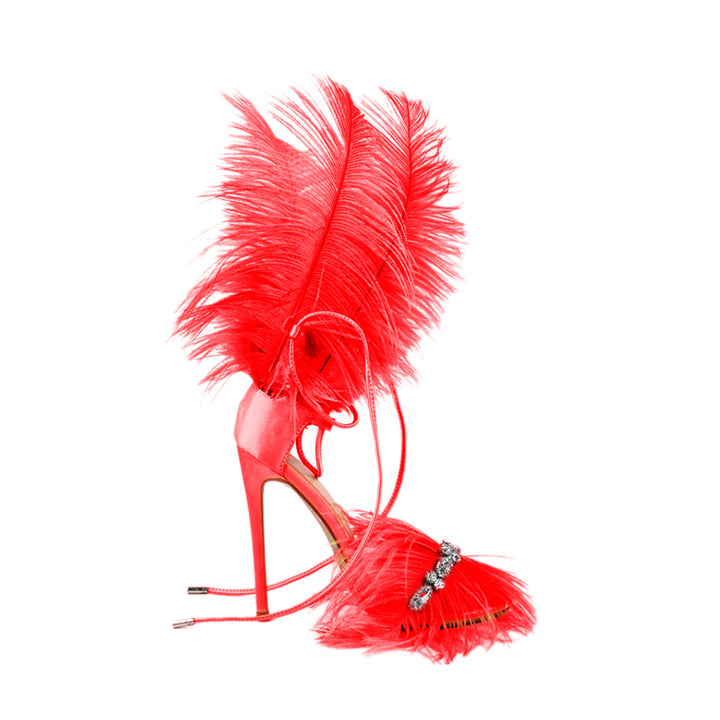 SUTEV Diamante Feather High Heel Sandals